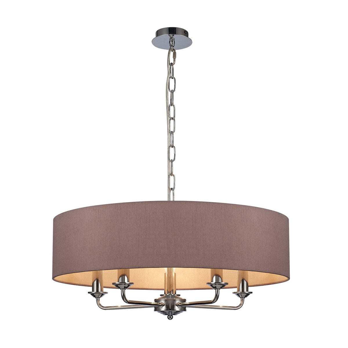 Banyan 60cm 5 Light Pendant in Chrome Finish & Taupe Shade