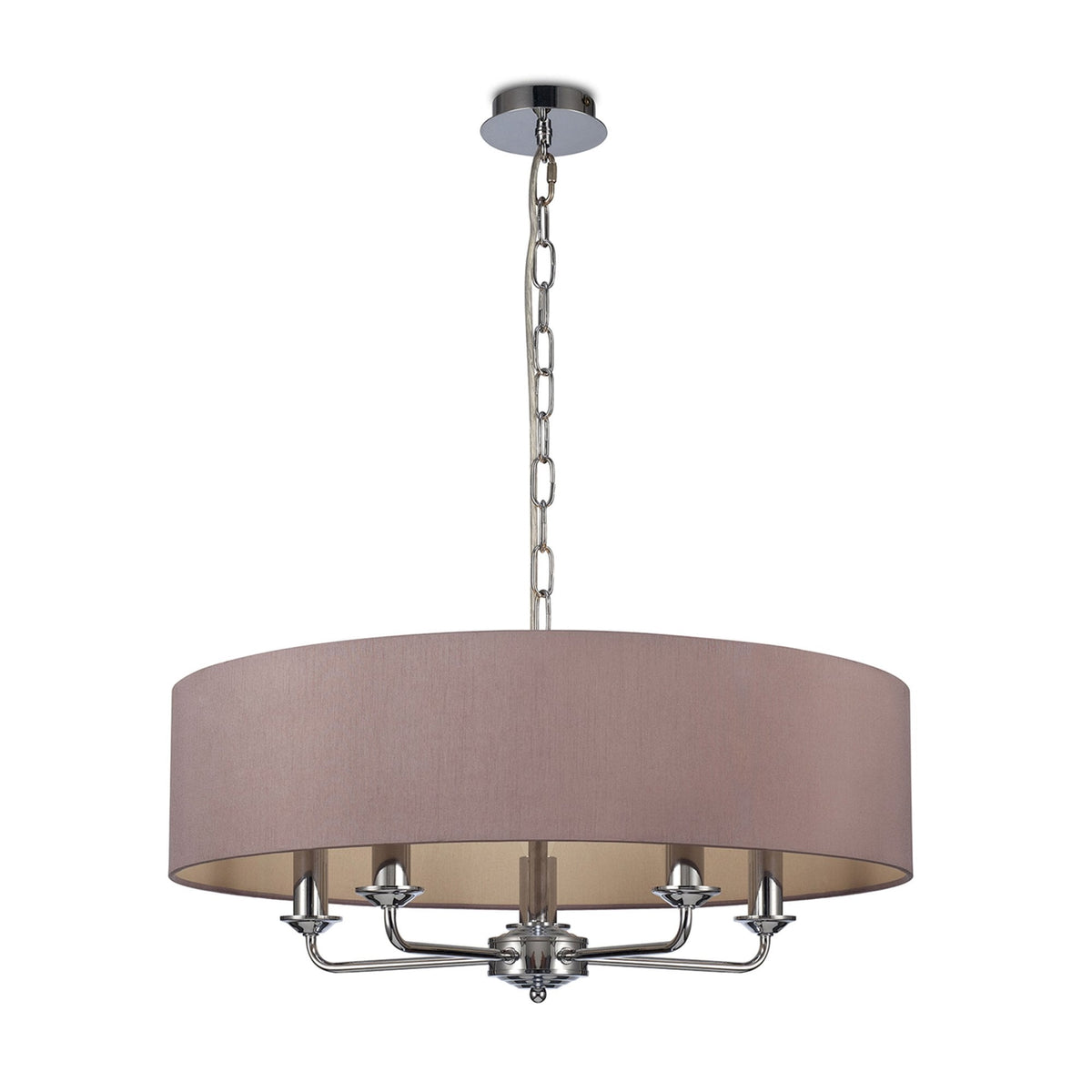 Banyan 60cm 5 Light Pendant in Chrome Finish & Taupe Shade