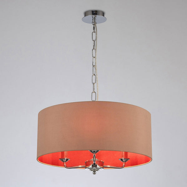 Banyan 50cm 3 Light Pendant in Chrome with Antique Gold & Ruby Shade
