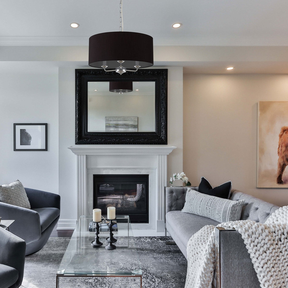 Banyan 50cm 3 Light Pendant in Chrome with Black Shade