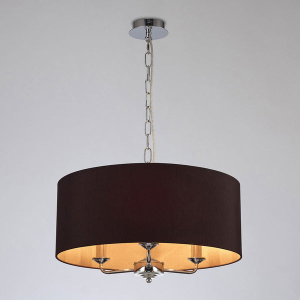 Banyan 50cm 3 Light Pendant in Chrome with Midnight Black & Green Olive Shade
