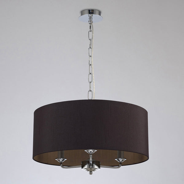 Banyan 50cm 3 Light Pendant in Chrome with Midnight Black & Green Olive Shade