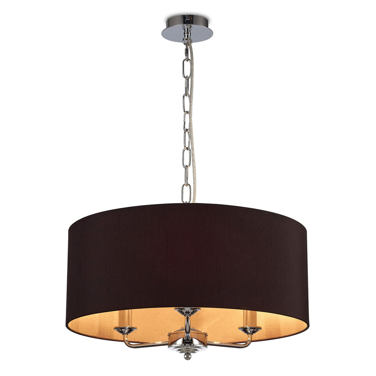 Banyan 50cm 3 Light Pendant in Chrome with Midnight Black & Green Olive Shade