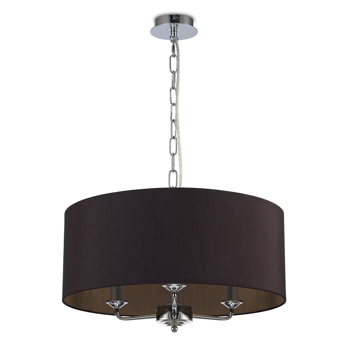 Banyan 50cm 3 Light Pendant in Chrome with Midnight Black & Green Olive Shade
