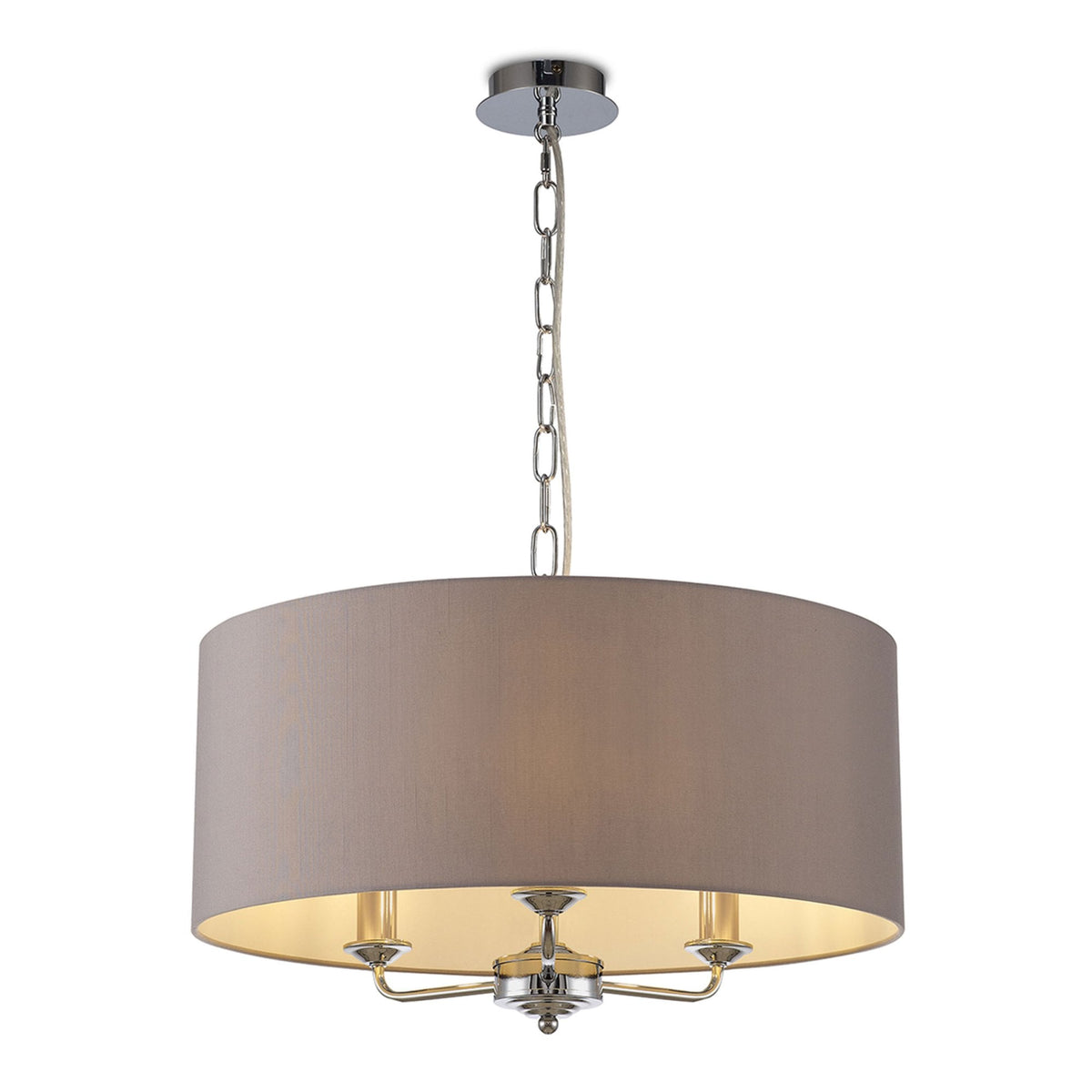 Banyan 50cm 3 Light Pendant in Chrome with Grey Shade