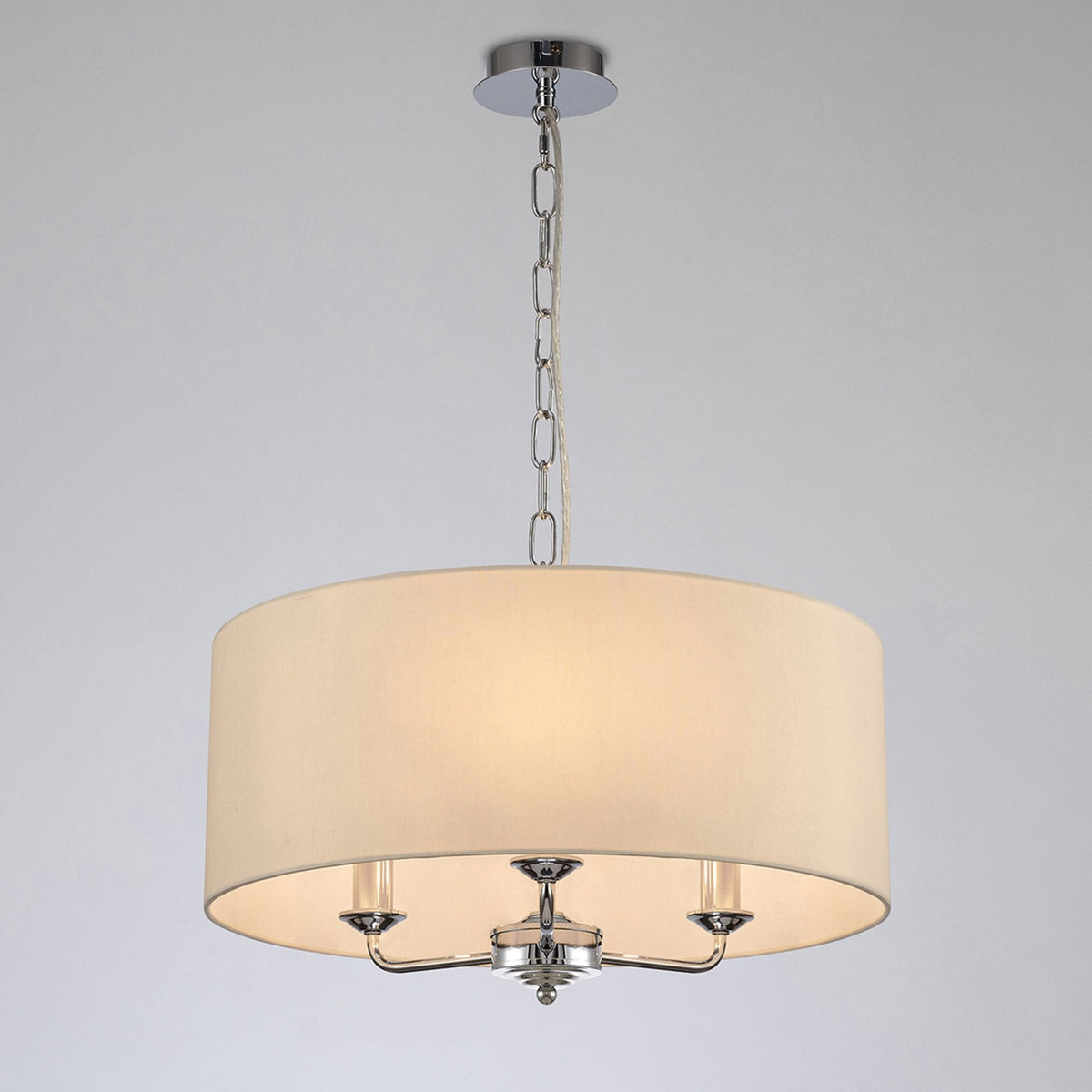 Banyan 50cm 3 Light Pendant in Chrome with Ivory Pearl & White Shade