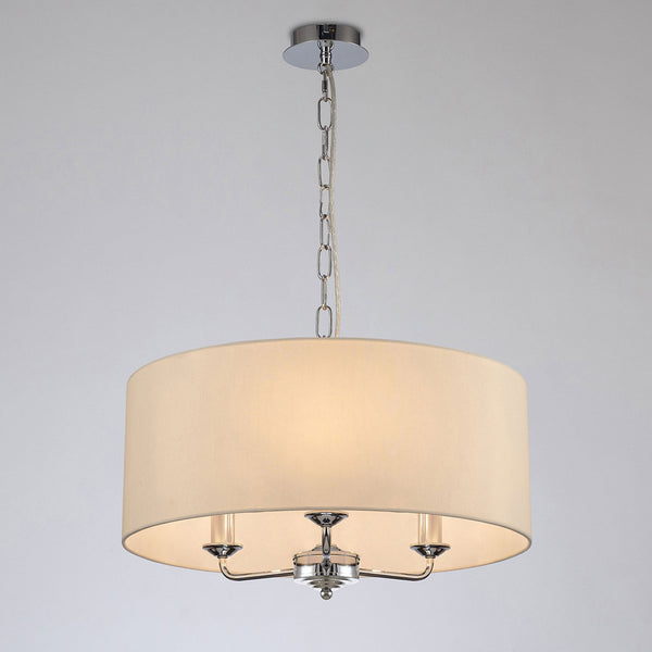 Banyan 50cm 3 Light Pendant in Chrome with Ivory Pearl & White Shade