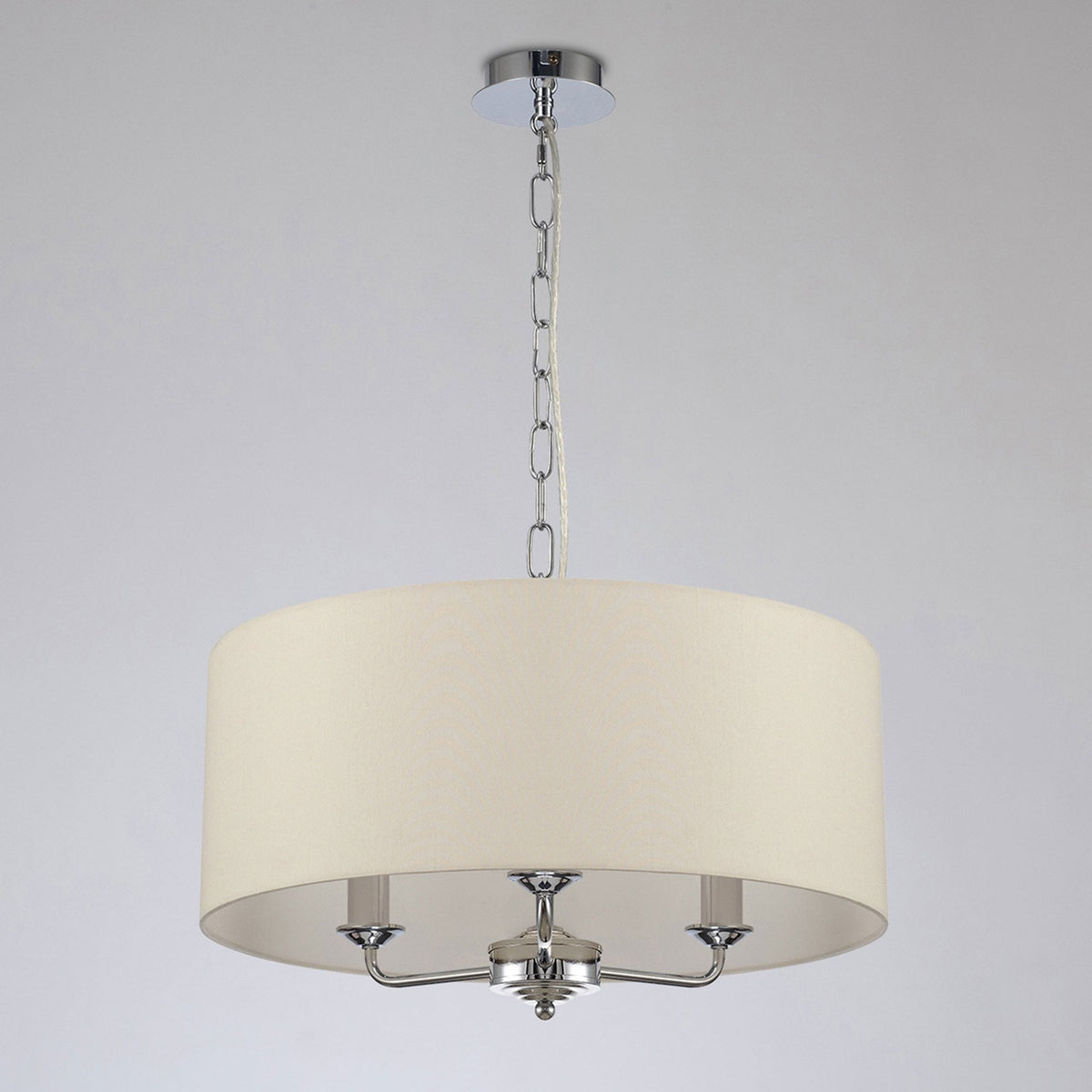 Banyan 50cm 3 Light Pendant in Chrome with Ivory Pearl & White Shade