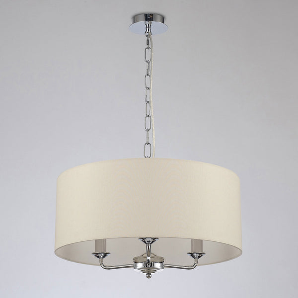 Banyan 50cm 3 Light Pendant in Chrome with Ivory Pearl & White Shade