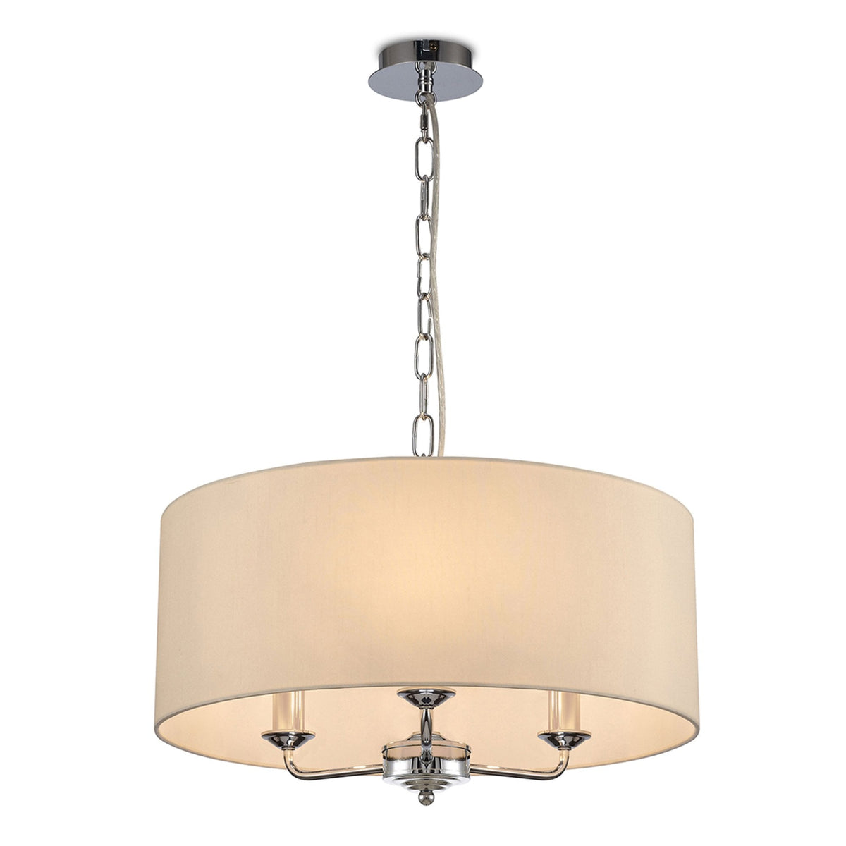 Banyan 50cm 3 Light Pendant in Chrome with Ivory Pearl & White Shade