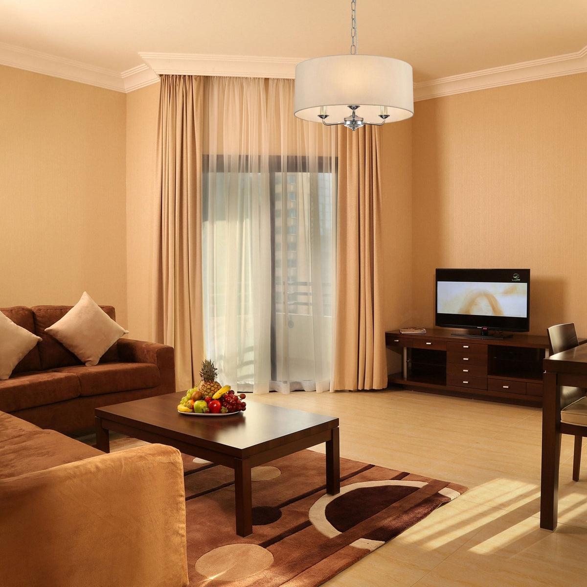 Banyan 50cm 3 Light Pendant in Chrome with Ivory Pearl & White Shade