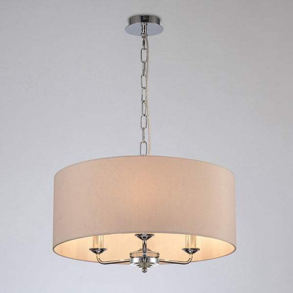 Banyan 50cm 3 Light Pendant in Chrome with Nude Beige & Moonlight Shade