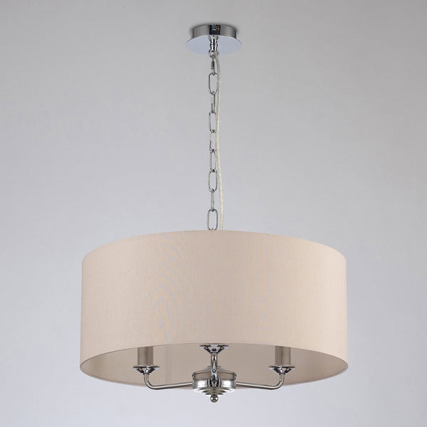 Banyan 50cm 3 Light Pendant in Chrome with Nude Beige & Moonlight Shade