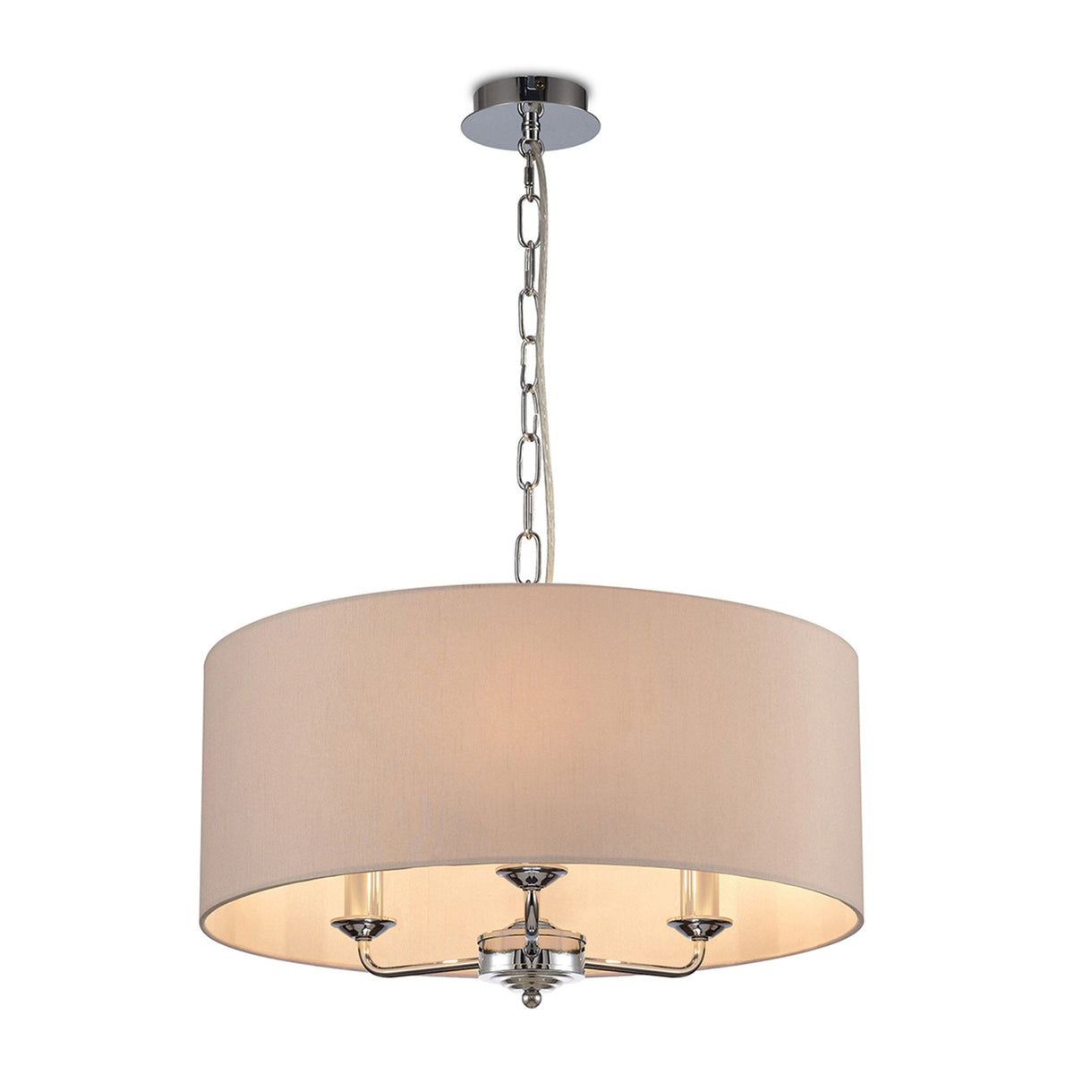 Banyan 50cm 3 Light Pendant in Chrome with Nude Beige & Moonlight Shade
