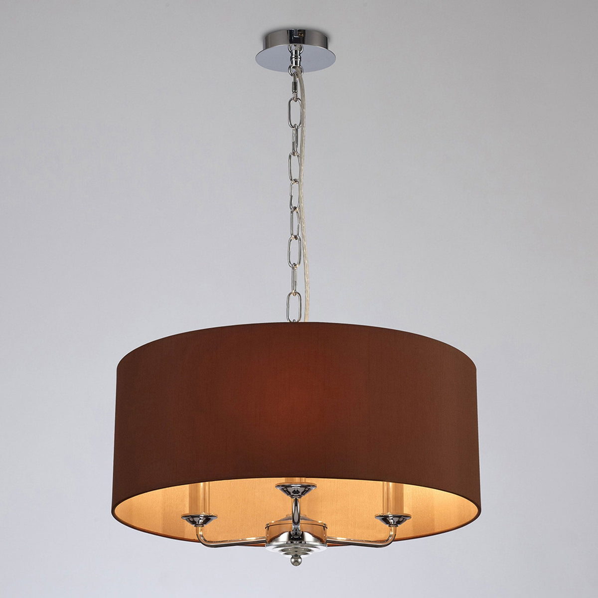 Banyan 50cm 3 Light Pendant in Chrome with Raw Cocoa & Grecian Bronze Shade