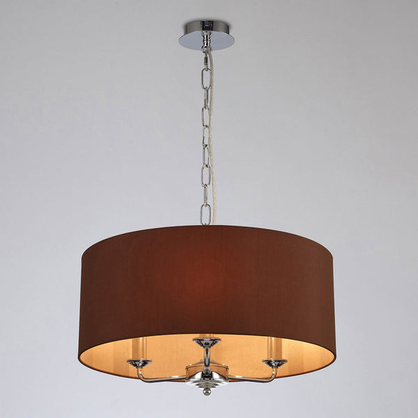 Banyan 50cm 3 Light Pendant in Chrome with Raw Cocoa & Grecian Bronze Shade