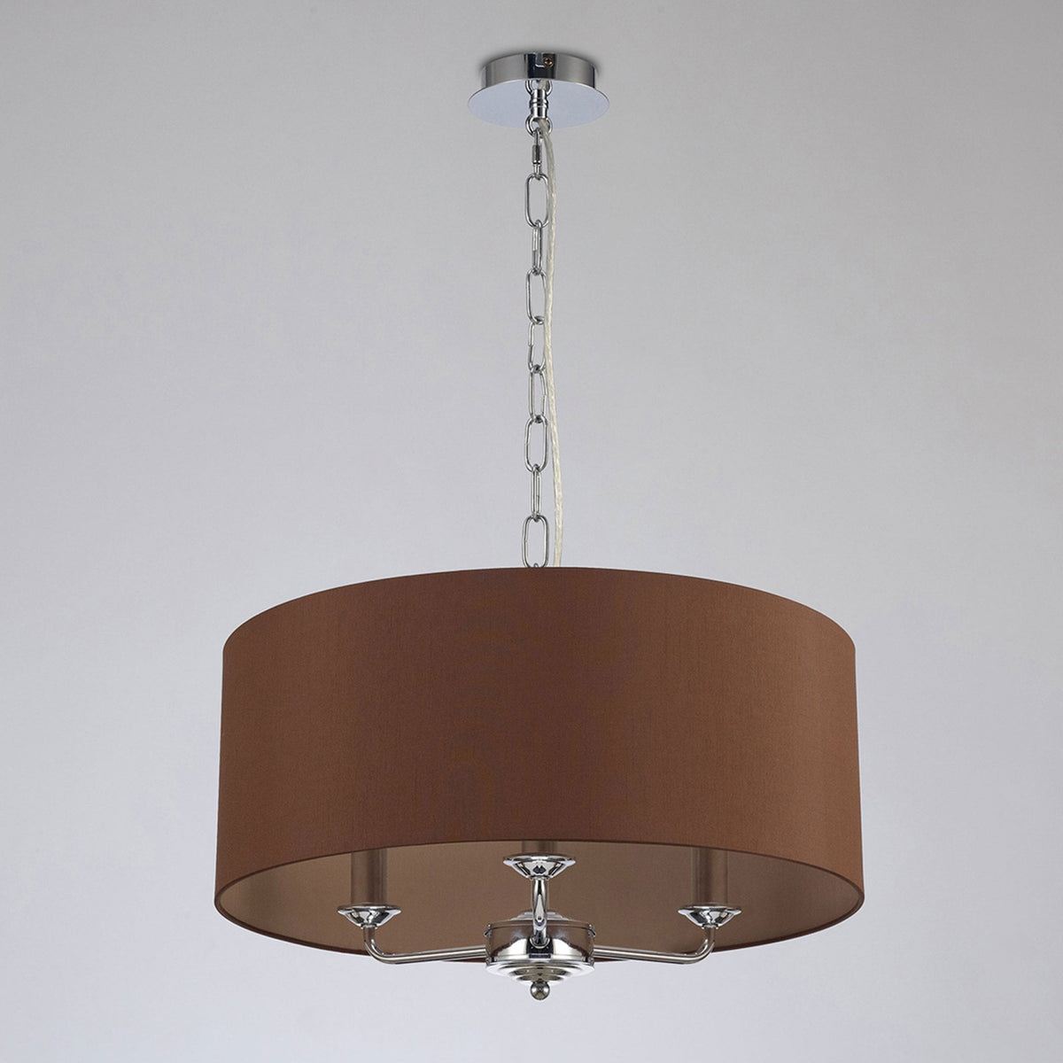 Banyan 50cm 3 Light Pendant in Chrome with Raw Cocoa & Grecian Bronze Shade