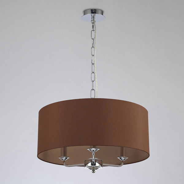 Banyan 50cm 3 Light Pendant in Chrome with Raw Cocoa & Grecian Bronze Shade