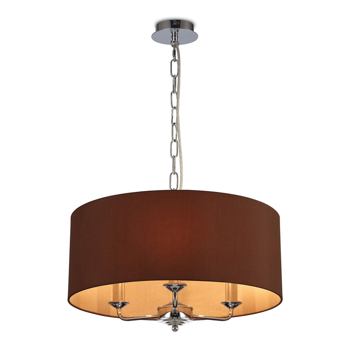 Banyan 50cm 3 Light Pendant in Chrome with Raw Cocoa & Grecian Bronze Shade