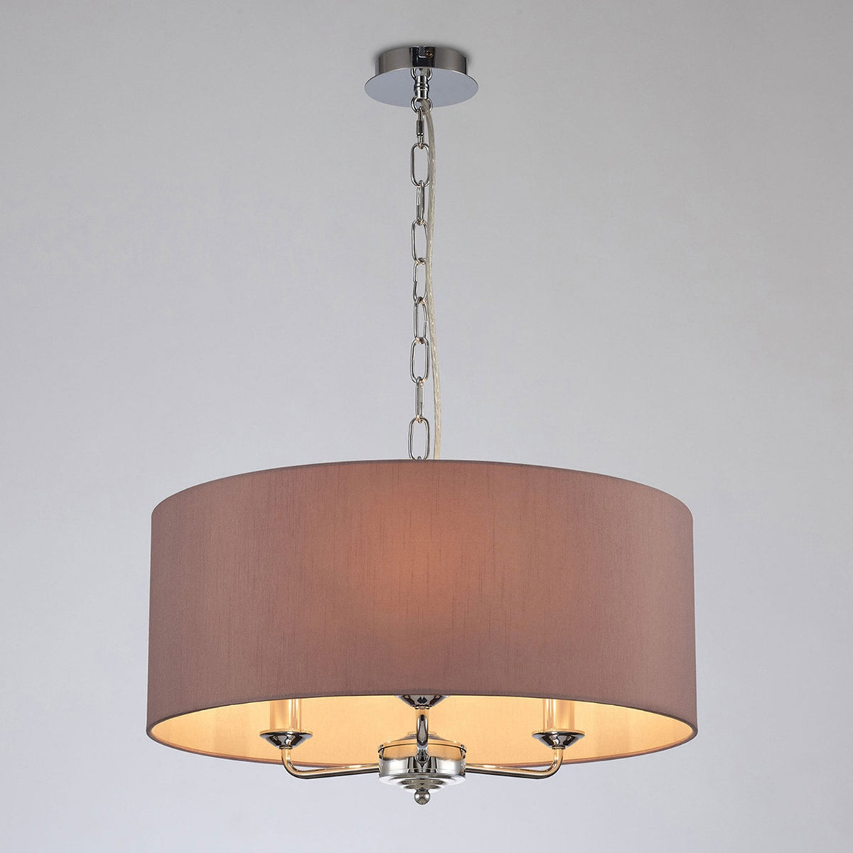 Banyan 50cm 3 Light Pendant in Chrome with Taupe & Halo Gold Shade