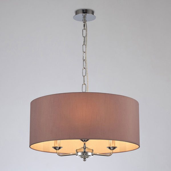 Banyan 50cm 3 Light Pendant in Chrome with Taupe & Halo Gold Shade