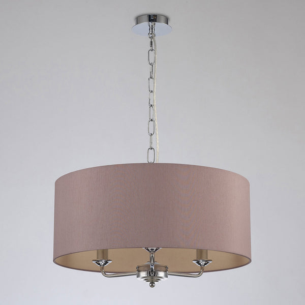 Banyan 50cm 3 Light Pendant in Chrome with Taupe & Halo Gold Shade