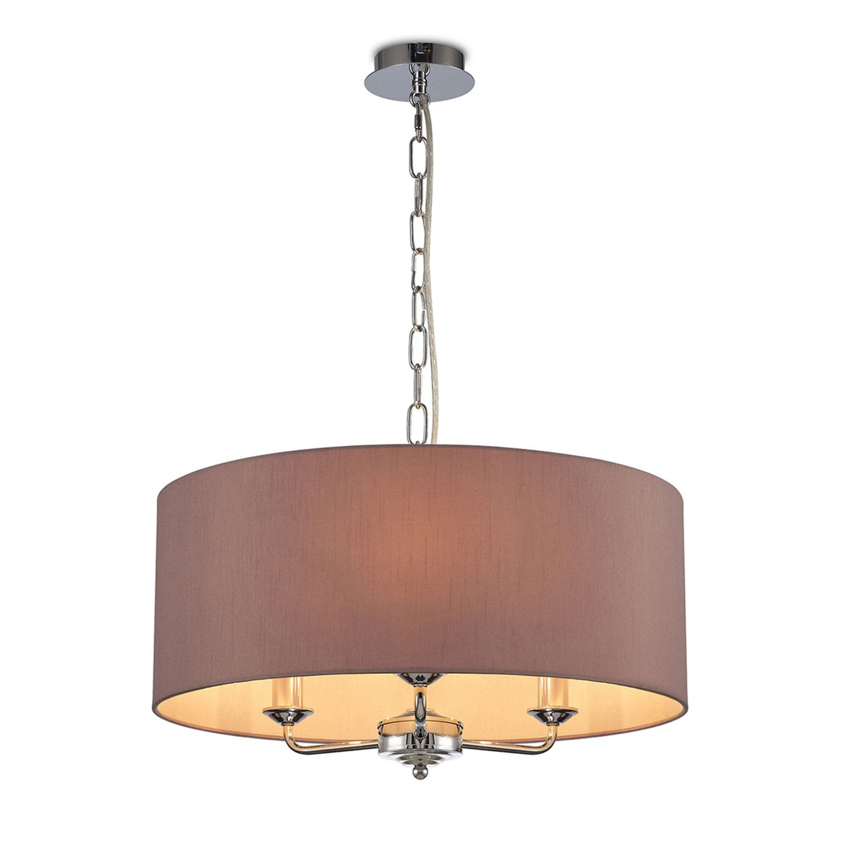 Banyan 50cm 3 Light Pendant in Chrome with Taupe & Halo Gold Shade