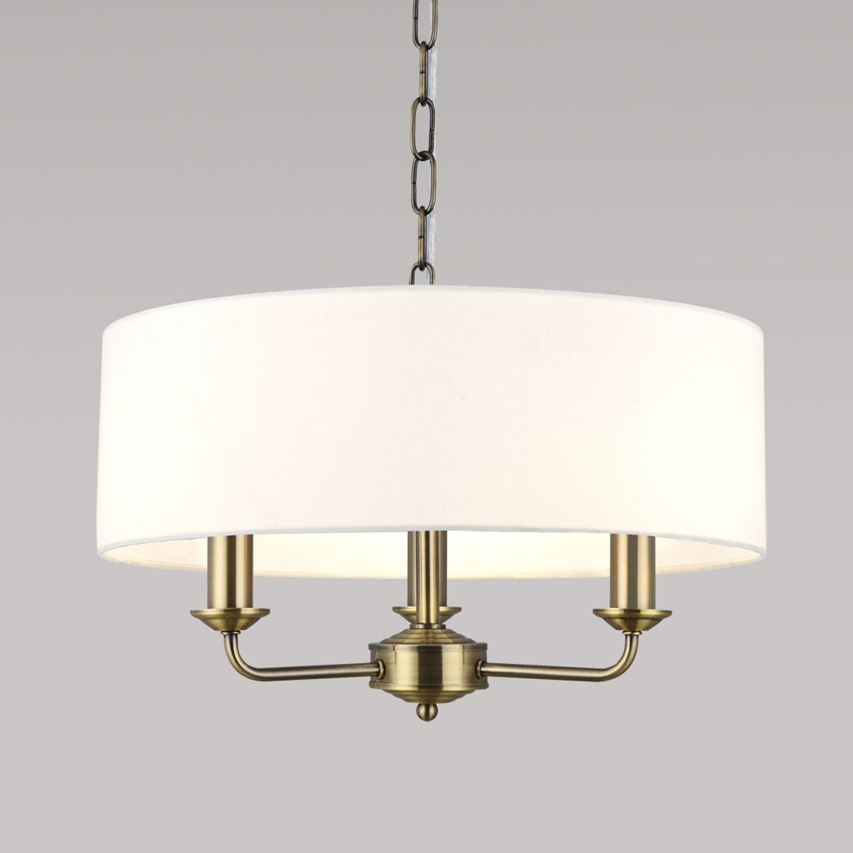 Banyan 45cm 3 Light Pendant in Antique Brass with White Shade