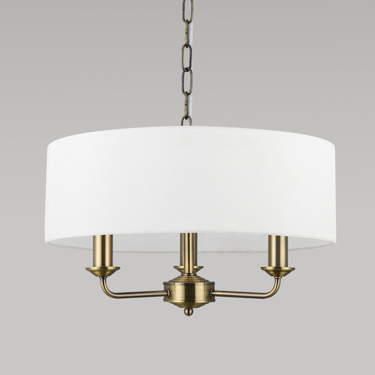 Banyan 45cm 3 Light Pendant in Antique Brass with White Shade