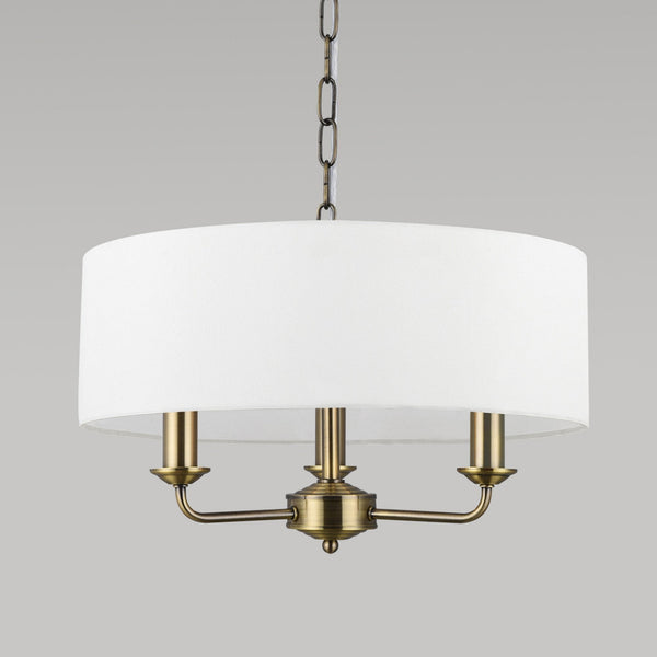 Banyan 45cm 3 Light Pendant in Antique Brass with White Shade