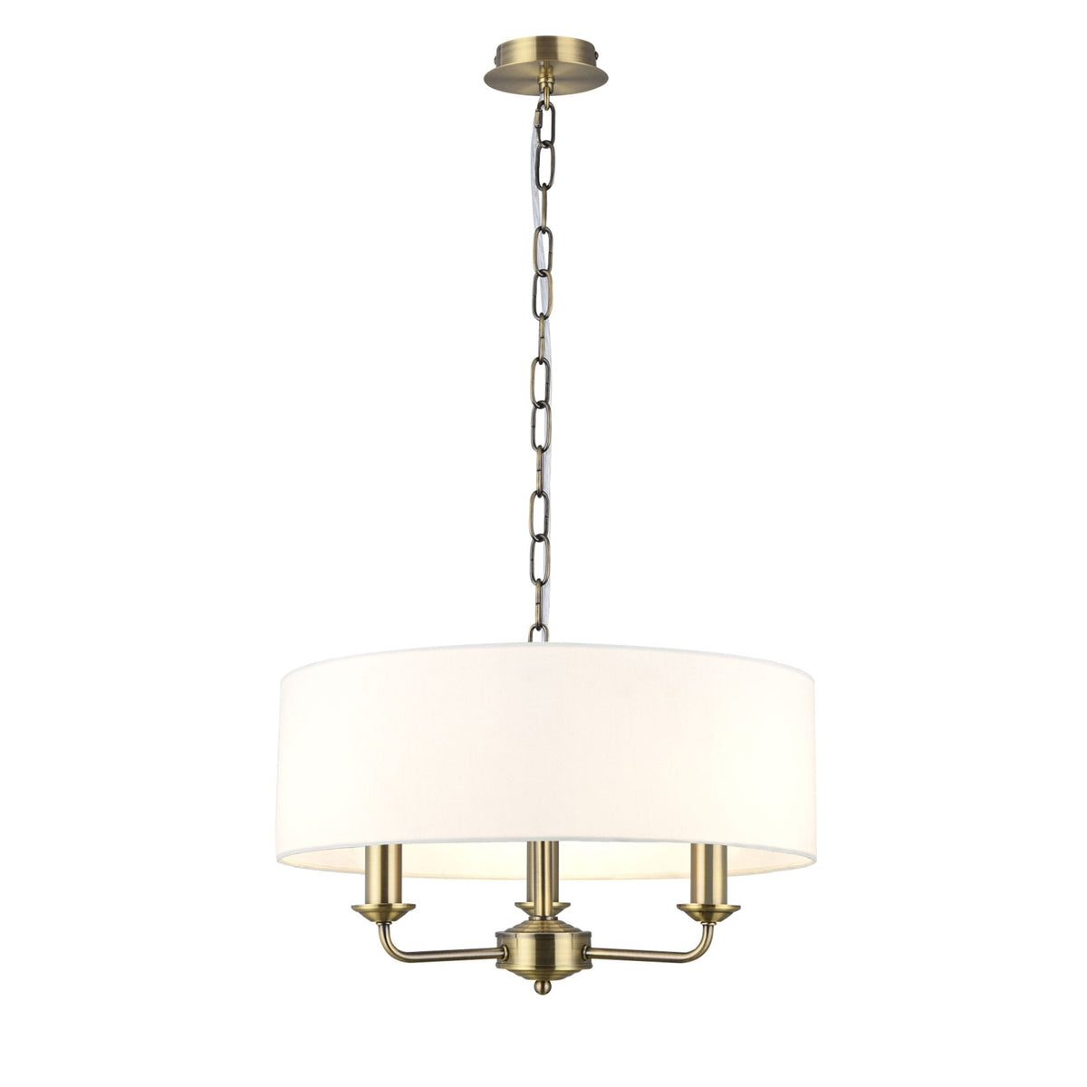 Banyan 45cm 3 Light Pendant in Antique Brass with White Shade