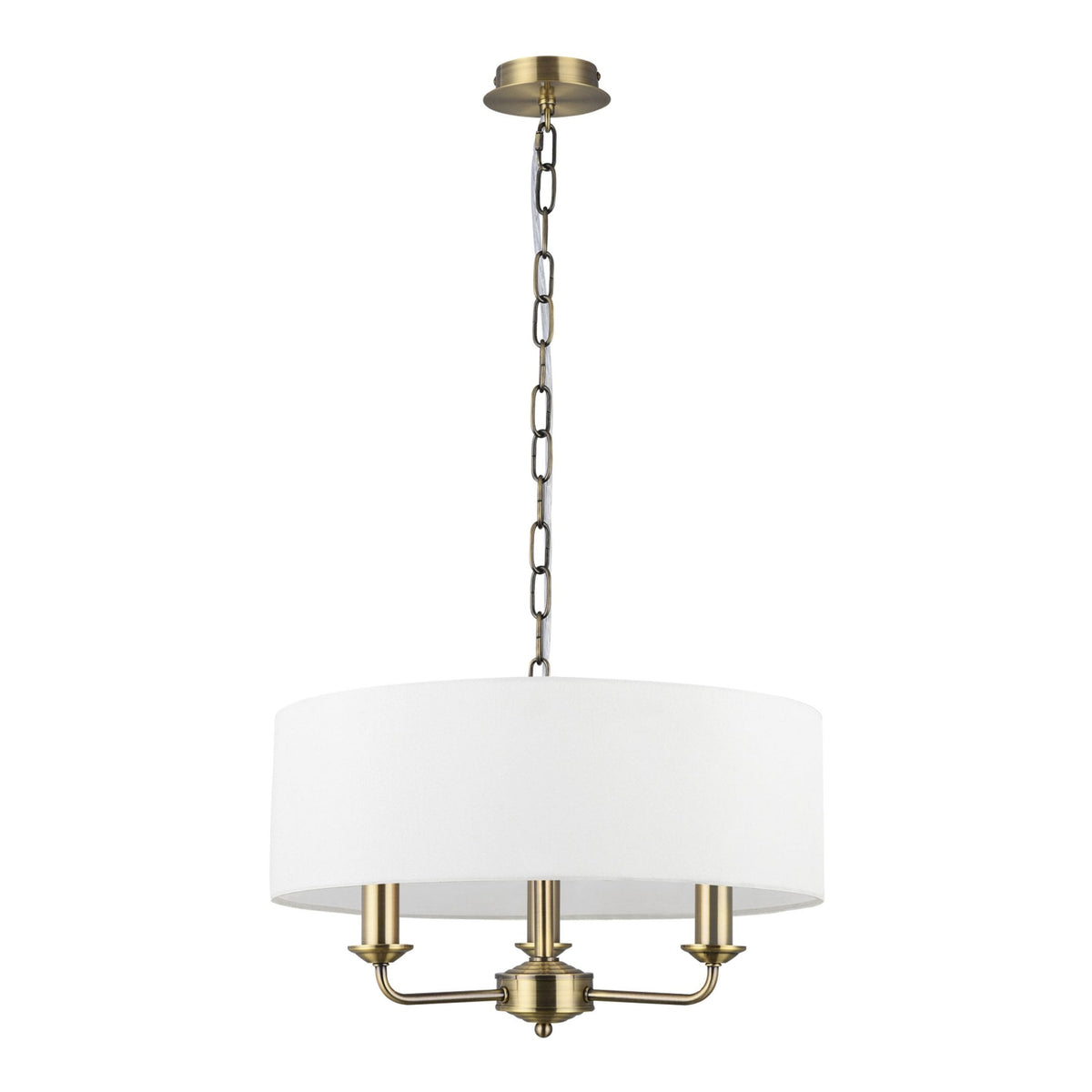 Banyan 45cm 3 Light Pendant in Antique Brass with White Shade