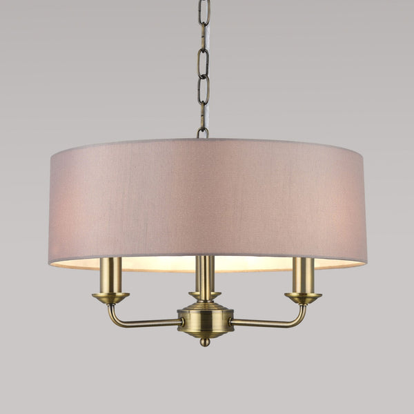 Banyan 45cm 3 Light Pendant in Antique Brass with Grey Shade