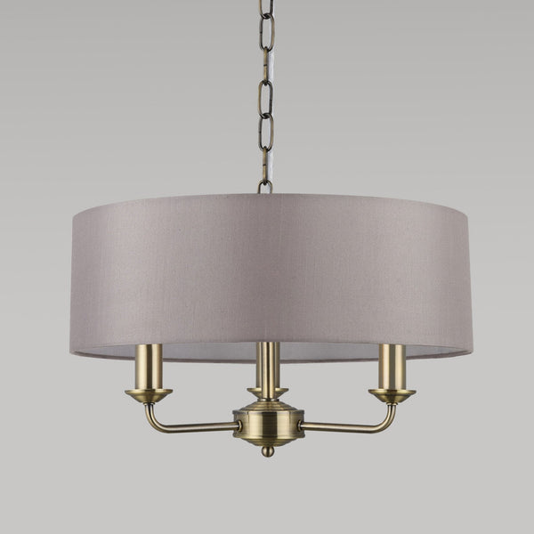 Banyan 45cm 3 Light Pendant in Antique Brass with Grey Shade