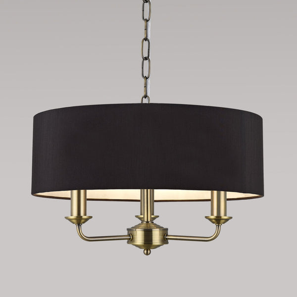 Banyan 45cm 3 Light Pendant in Antique Brass with Black Shade