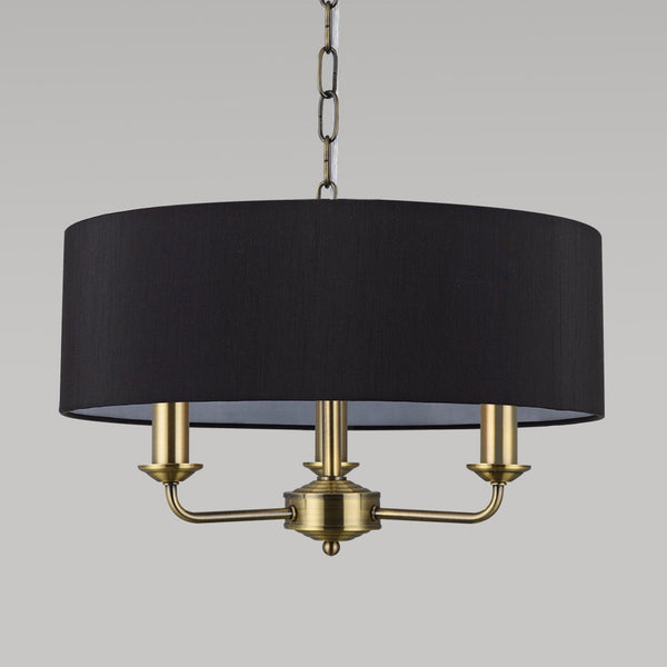 Banyan 45cm 3 Light Pendant in Antique Brass with Black Shade