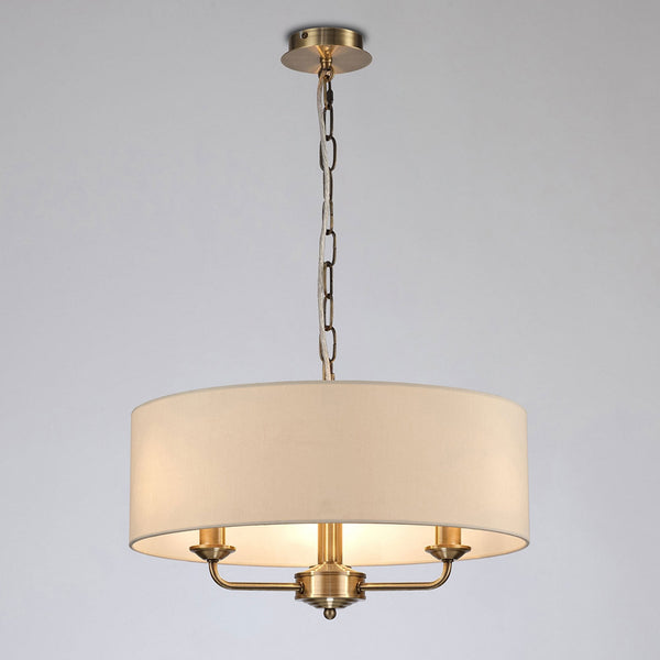 Banyan 45cm 3 Light Pendant in Antique Brass with Ivory Pearl Shade