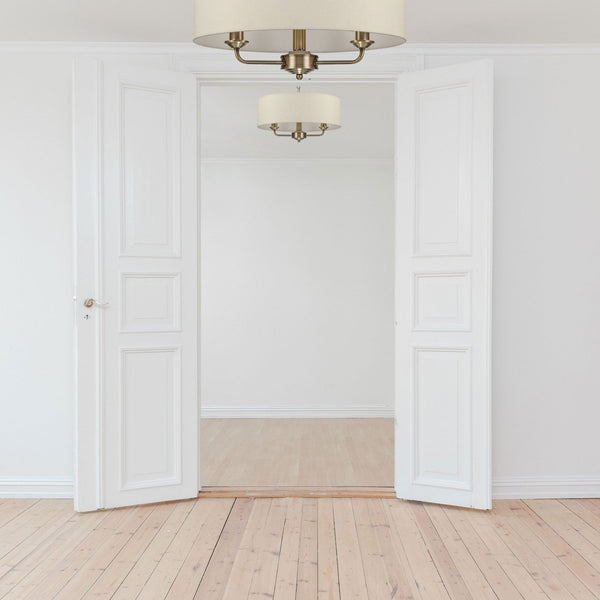 Banyan 45cm 3 Light Pendant in Antique Brass with Ivory Pearl Shade