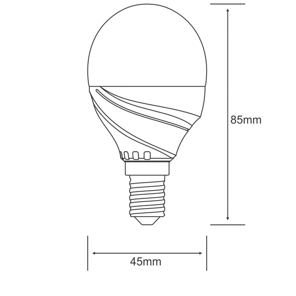 Technical drawing illustrating the dimensions of an LED bulb, 85mm high and 45mm wide.
