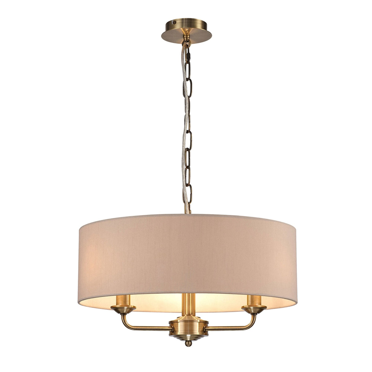 Banyan 45cm 3 Light Pendant in Antique Brass with Nude Beige & Moonlight Shade
