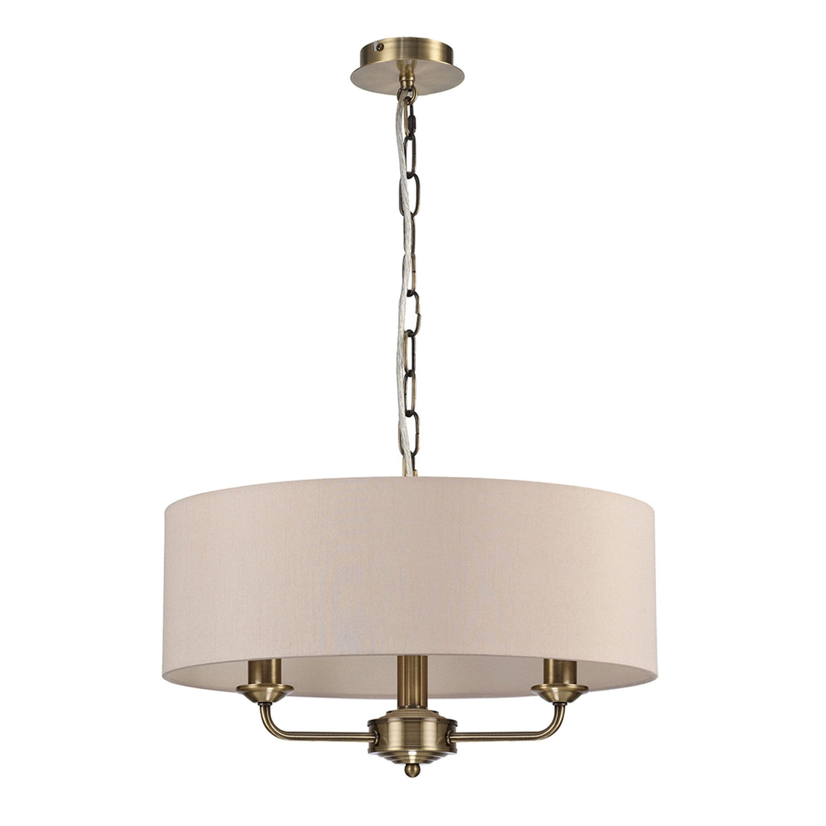 Banyan 45cm 3 Light Pendant in Antique Brass with Nude Beige & Moonlight Shade