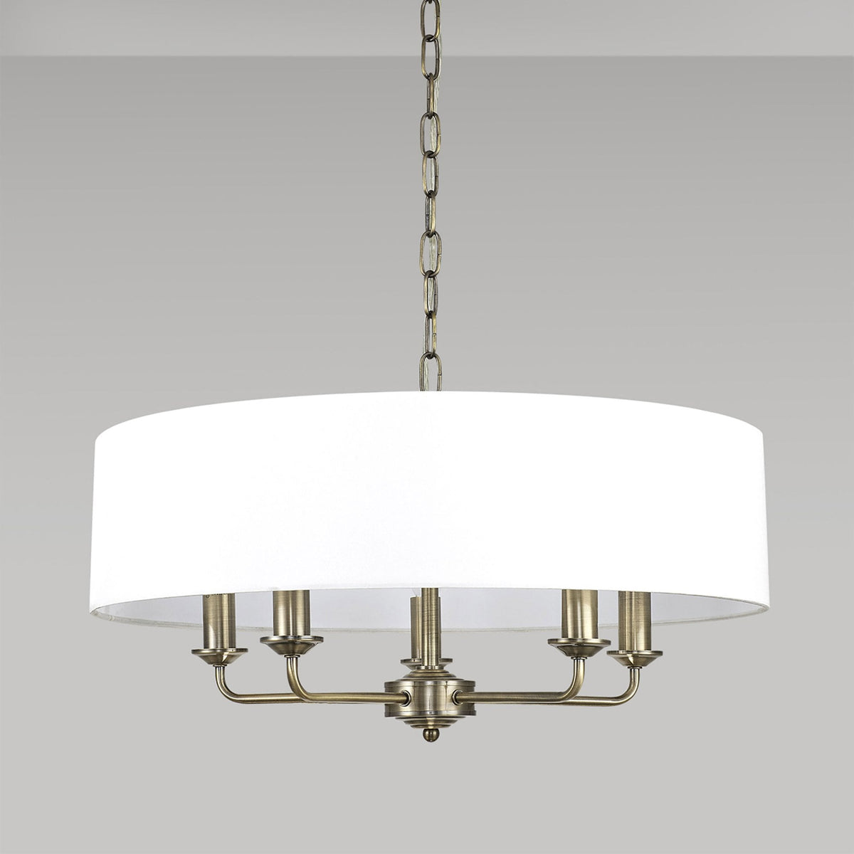 Banyan 60cm 5 Light Pendant in Antique Brass with White Shade