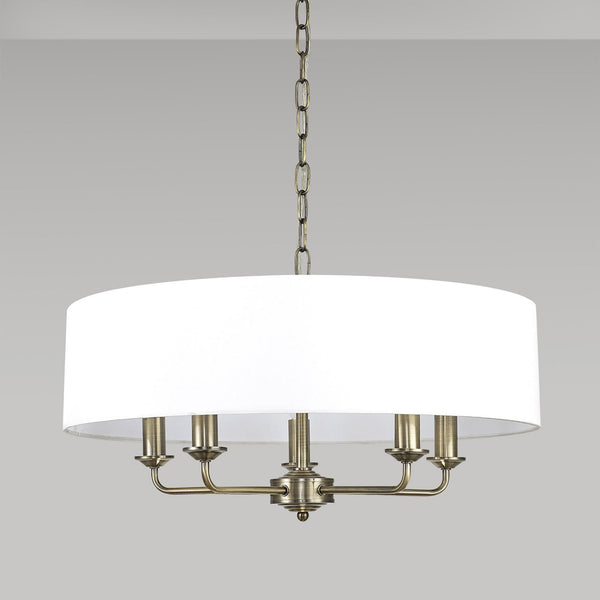 Banyan 60cm 5 Light Pendant in Antique Brass with White Shade