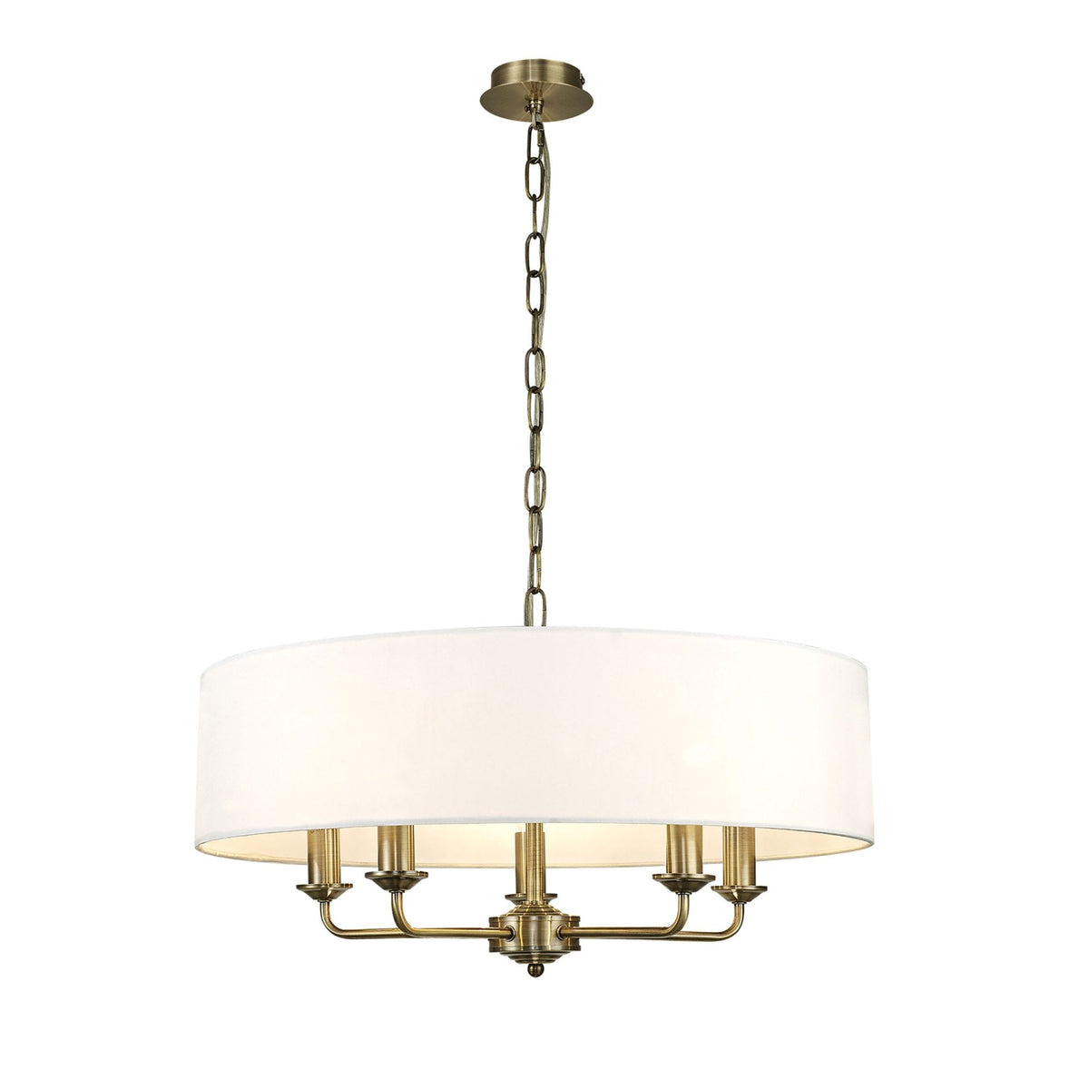 Banyan 60cm 5 Light Pendant in Antique Brass with White Shade