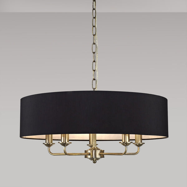 Banyan 60cm 5 Light Pendant in Antique Brass with Black Shade