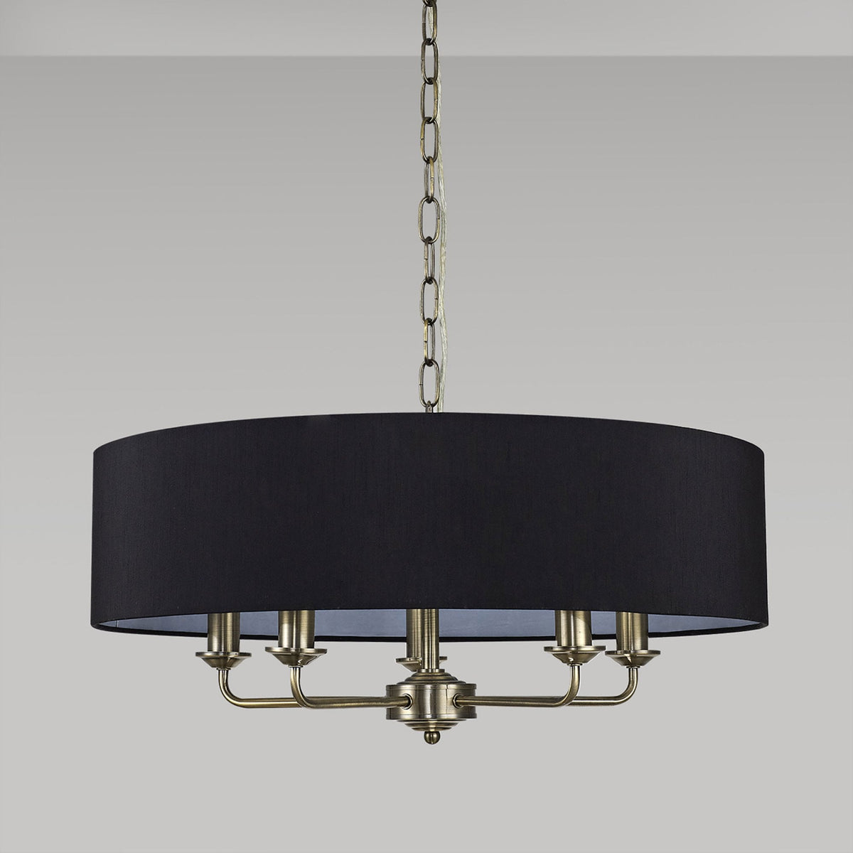 Banyan 60cm 5 Light Pendant in Antique Brass with Black Shade