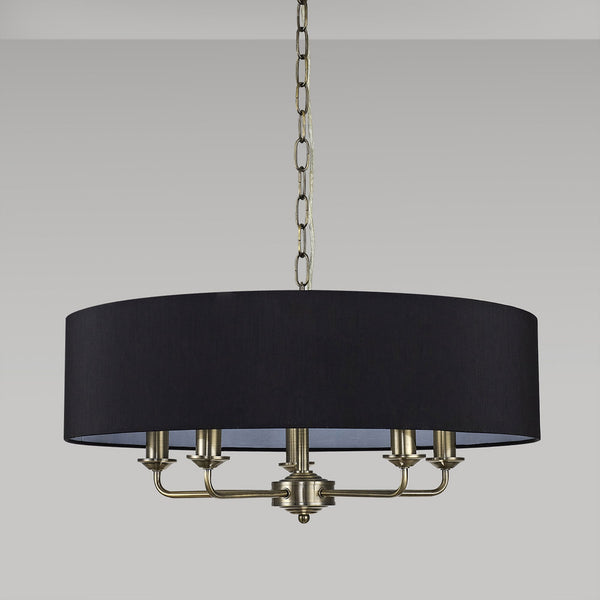 Banyan 60cm 5 Light Pendant in Antique Brass with Black Shade
