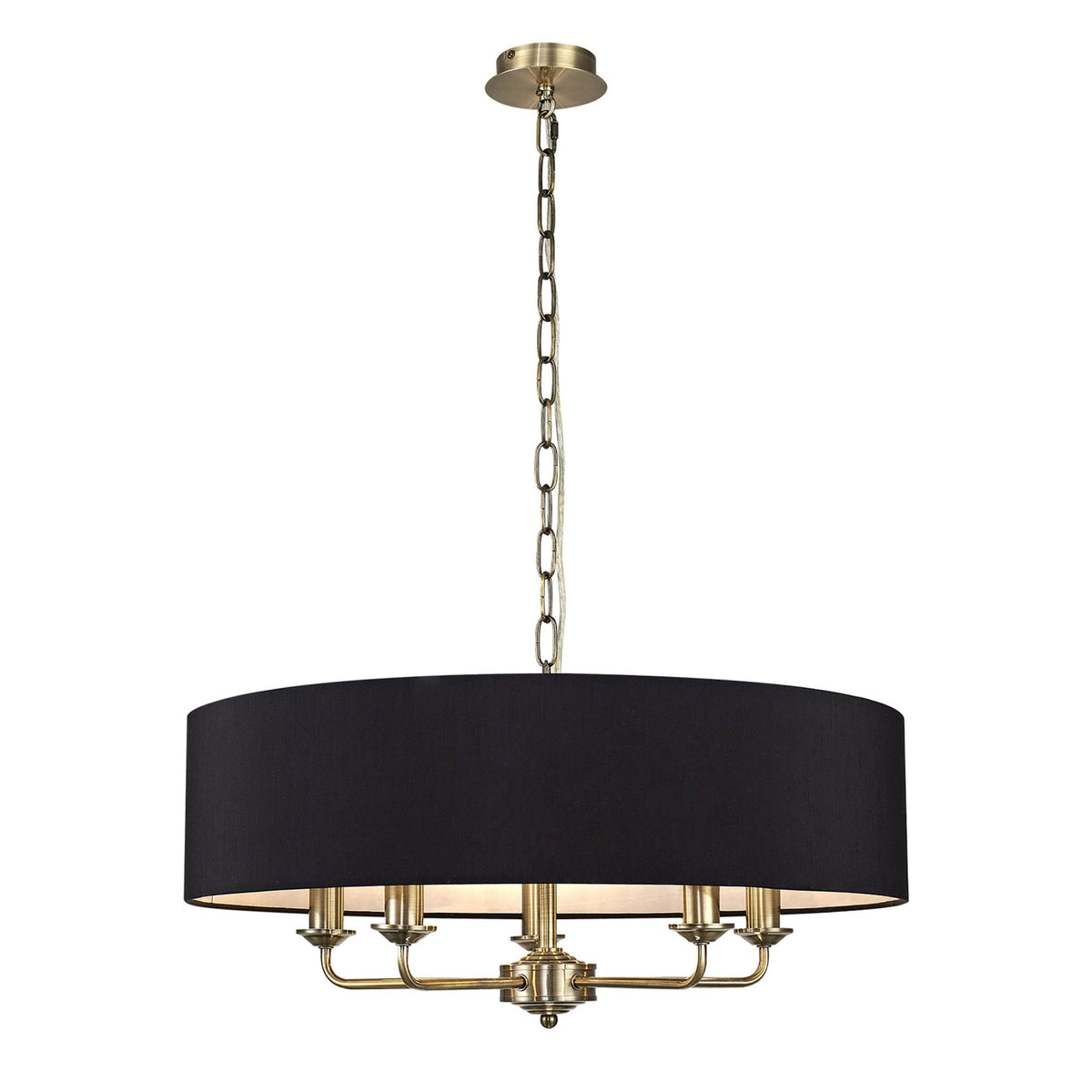 Banyan 60cm 5 Light Pendant in Antique Brass with Black Shade