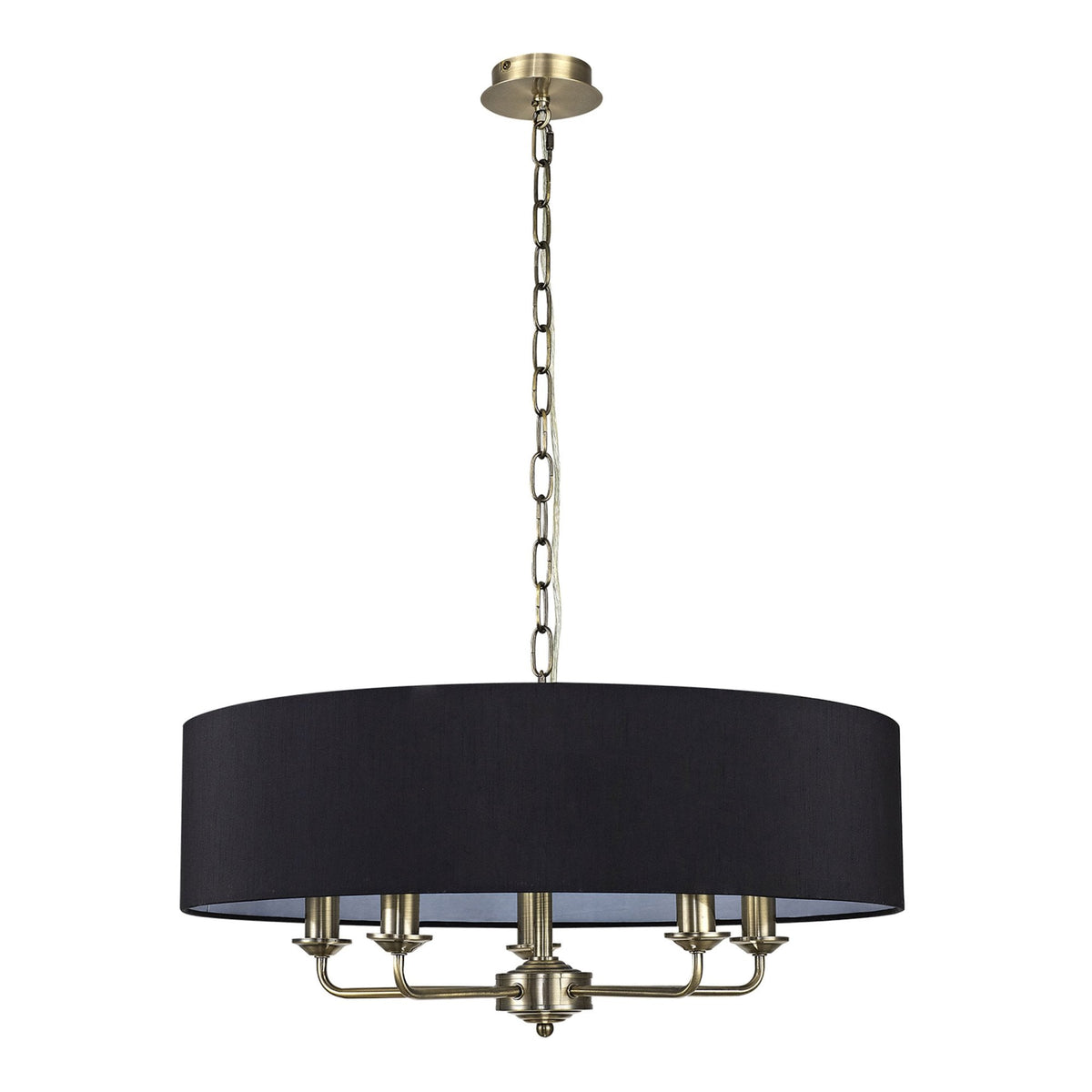 Banyan 60cm 5 Light Pendant in Antique Brass with Black Shade