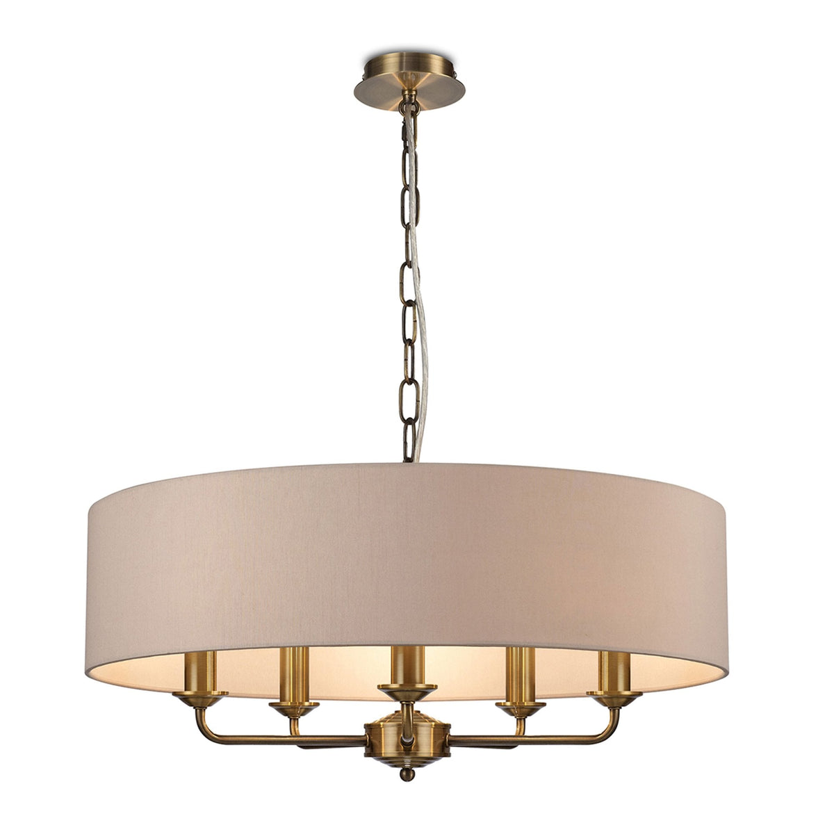 Banyan 60cm 5 Light Pendant in Antique Brass with Nude Beige & Moonlight Shade